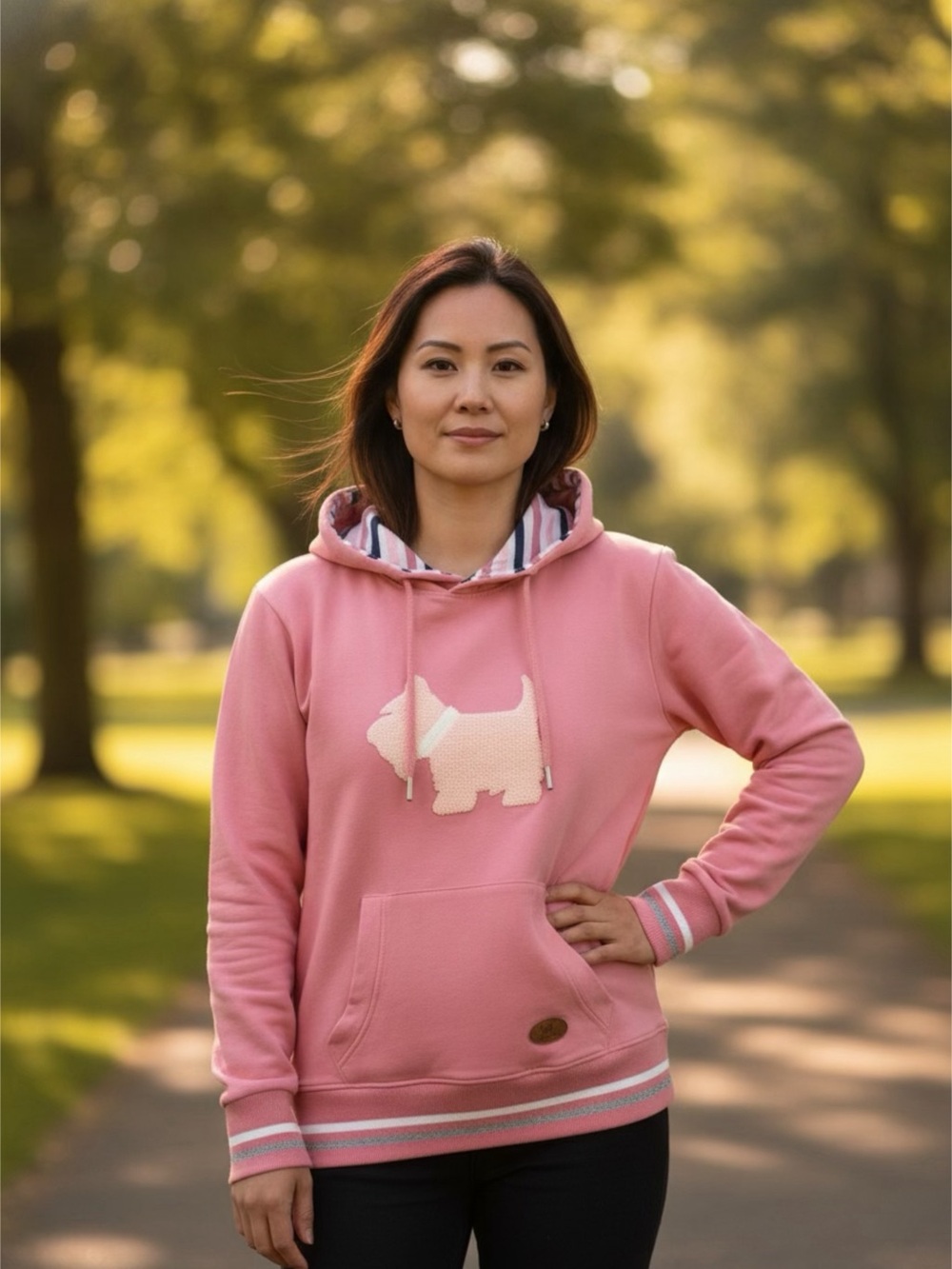 Ferrioni Pink Hooded sweatshirt with Cream Scottie Dog Motif Sz M-L casual cute